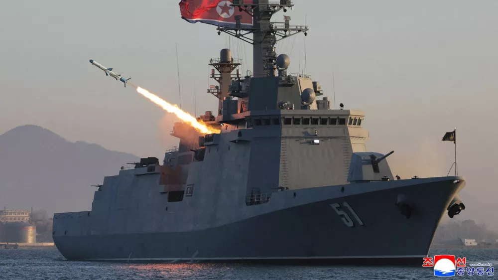 A missile is fired during a test-fire of strategic cruise missiles and anti-warship missiles from the destroyer Choe Hyon, North Korea, April 12, 2026, in this photo released by North Korea's Korean Central News Agency (KCNA), April 14, 2026. KCNA via REUTERS ATTENTION EDITORS - THIS IMAGE WAS PROVIDED BY A THIRD PARTY. REUTERS IS UNABLE TO INDEPENDENTLY VERIFY THIS IMAGE. NO THIRD PARTY SALES. SOUTH KOREA OUT. NO COMMERCIAL OR EDITORIAL SALES IN SOUTH KOREA.   TPX IMAGES OF THE DAY