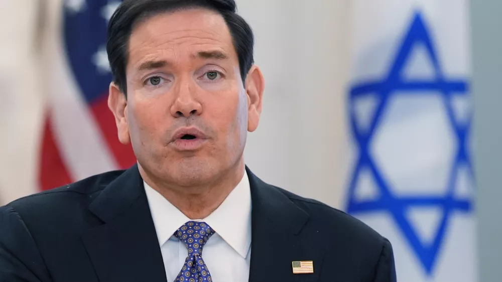 Secretary of State Marco Rubio speaks during a meeting of diplomatic talks with ambassadors of Lebanon and Israel at the State Department in Washington, Tuesday, April 14, 2026. (AP Photo/Jacquelyn Martin)