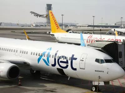 Pegasus Airlines and AJet planes is seen at Sabiha Gokcen International Airport in Istanbul, Turkiye on March 1, 2025.Turkish Budget Airlines, Istanbul, Turkey - 01 Mar 2025,Image: 971604570, License: Rights-managed, Restrictions:, Model Release: no