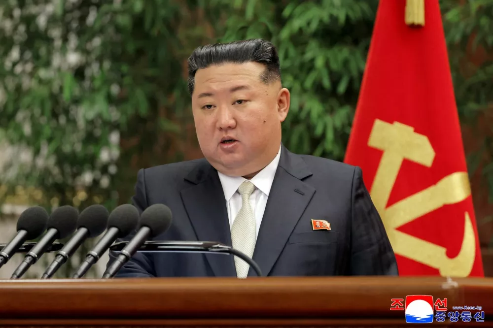 FILE PHOTO: North Korean leader Kim Jong Un speaks during the expanded meeting of the first plenary meeting of the Ninth Central Committee of the Workers' Party of Korea (WPK), in Pyongyang, North Korea, February 23, 2026, in this picture released February 24, 2026, by North Korea's official Korean Central News Agency. KCNA via REUTERS  ATTENTION EDITORS - THIS IMAGE WAS PROVIDED BY A THIRD PARTY. REUTERS IS UNABLE TO INDEPENDENTLY VERIFY THIS IMAGE. NO THIRD PARTY SALES. SOUTH KOREA OUT. NO COMMERCIAL OR EDITORIAL SALES IN SOUTH KOREA./File Photo