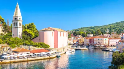 Town of Veli Losinj harbor colorful panoramic view, Island of Losinj, archipelago of Croatia