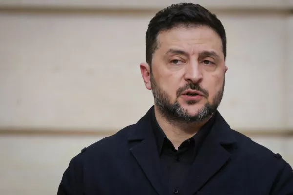 Ukraine's President Volodymyr Zelensky delivers a speech during a joint press conference with France's President Emmanuel Macron, in Paris, March 13, 2026. LUDOVIC MARIN/Pool via REUTERS