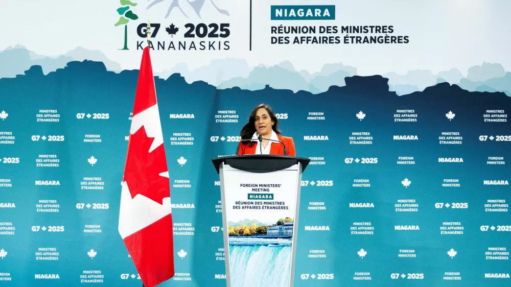 Canada's minister of foreign affairs Anita Anand holds a closing press conference at the G7 foreign ministers meeting, in Niagara-on-the-Lake, Ontario, Canada, November 12, 2025. REUTERS/Carlos Osorio