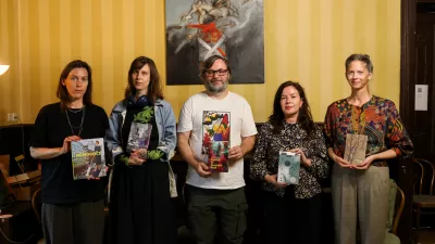 - Nina Dragičević,- Anja Radaljac,- Aljoša Harlamov,- Tina Volarič, - Ajda Bračič,- 05.05.2026. Predstavitev nominirank in nominiranca za Cankarejeve nagrade. Cankarjeva nagrada,//FOTO: Bojan Velikonja