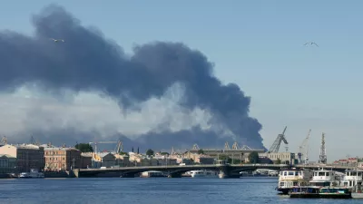 Heavy smoke billows after Ukrainian drones hit infrastructure, according to local authorities, in St Petersburg, Russia June 3, 2026. REUTERS/Stringer