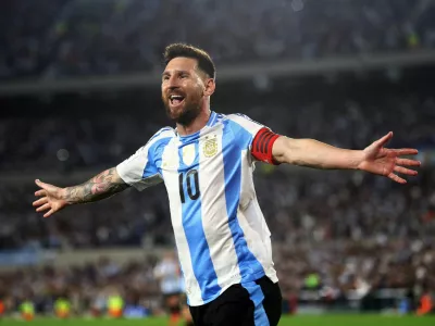 FILE PHOTO: Soccer Football - World Cup - South American Qualifiers - Argentina v Bolivia - Estadio Mas Monumental, Buenos Aires, Argentina - October 15, 2024 Argentina's Lionel Messi celebrates scoring their first goal REUTERS/Matias Baglietto/File Photo