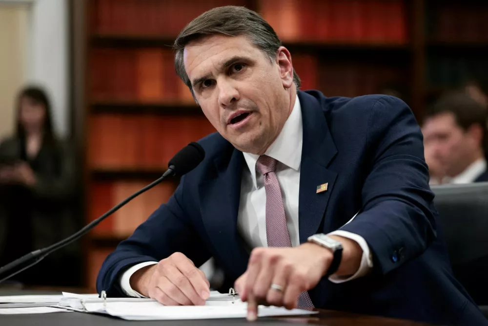 FILE PHOTO: Acting U.S. Attorney General Todd Blanche responds to U.S. Rep. Madeleine Dean's question during his testimony before a House Appropriations Commerce, Justice, Science, and Related Agencies Subcommittee oversight hearing on the Department of Justice, on Capitol Hill, in Washington, D.C., U.S., June 2, 2026. REUTERS/Evelyn Hockstein/File Photo
