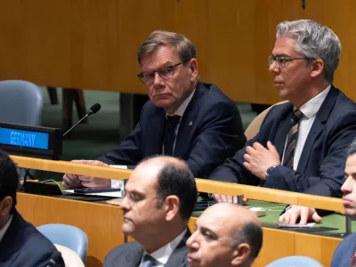 Foreign Minister of Germany Johann Wadephul looks on prior to the election of non-permanent members of the United Nations Security Council at United Nations headquarters in New York City, U.S., June 3, 2026. REUTERS/David 'Dee' Delgado