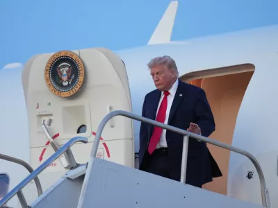 President Donald Trump arrives on Air Force One, Friday, June 5, 2026, at Morristown Airport in Morristown, N.J. (AP Photo/Mark Schiefelbein)