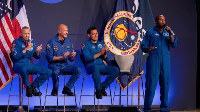 FILE PHOTO: Mission specialist Andre Douglas speaks during the unveiling for the NASA Artemis III mission at an event at NASA Johnson Space Center in Houston, Texas, U.S., June 9, 2026.  REUTERS/Antranik Tavitian/File Photo