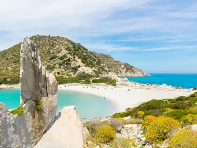 Panoramic view of Punta Molentis Beach on Sardegna, Italy