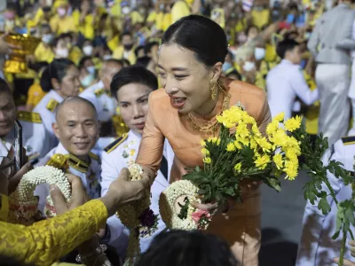 FILE - Thai Princess Bajrakitiyabha Mahidol shakes hands while meeting supporters in Bangkok, Thailand, Nov. 1, 2020. (AP Photo/Wason Wanichakorn, File)