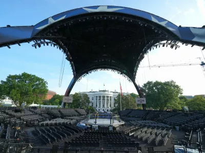 The arena for the UFC Freedom 250 fights on the South Lawn of the White House is photographed Thursday, June 11, 2026, in Washington. (AP Photo/Alex Brandon)