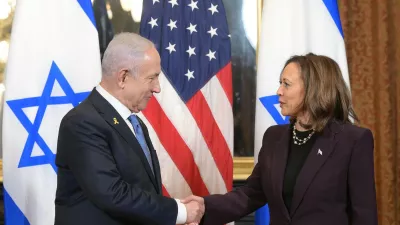 HANDOUT - 25 July 2024, US, Washington: Prime Minister of Israel Benjamin Netanyahu (L)&nbsp;meets with US Vice President Kamala Harris at the White House. Photo: Amos Ben-Gershom/GPO/dpa - ATTENTION: editorial use only and only if the credit mentioned above is referenced in full