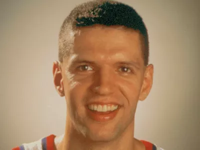 New Jersey Nets guard Drazen Petrovic, shown in this 1992 file photo, was killed in an automobile accident in Germany. Members of Petrovic's family confirmed that the 28-year-old Croatia native was killed in the accident, June 7, 1993. (AP Photo)
