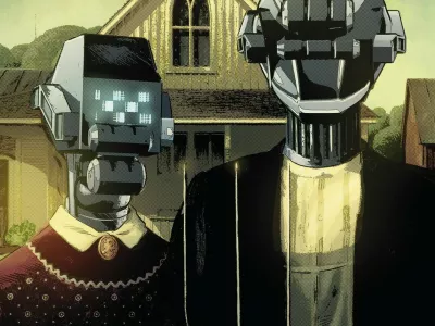 Risoroman ni samo zgodba o neki distopiji, v kateri roboti delajo namesto ljudi, ampak so roboti sinonim za tiste mo&scaron;ke, ki so se gibanju JazTudi uprli na način, da so poudarjali, da sami niso taki. Foto: VigeVageKnjige