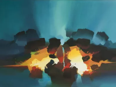 Silvester Komel, Vzvalovani horizont, 1972, akril olje na platnu, 100x143 &copy; Bo&scaron;tjan Komel